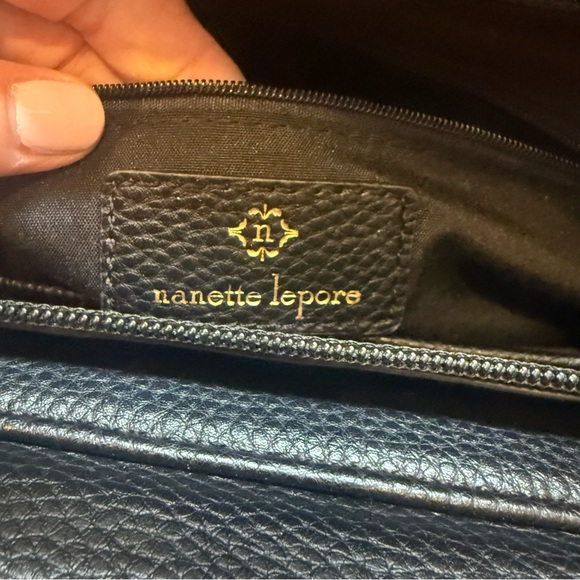 Nanette Lepore Black Pebbled Satchel with Wooden Handles - Picture 7 of 8